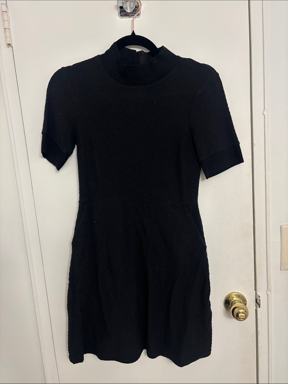 French Connection Black Short-Sleeve Mock-Neck Mini Dress